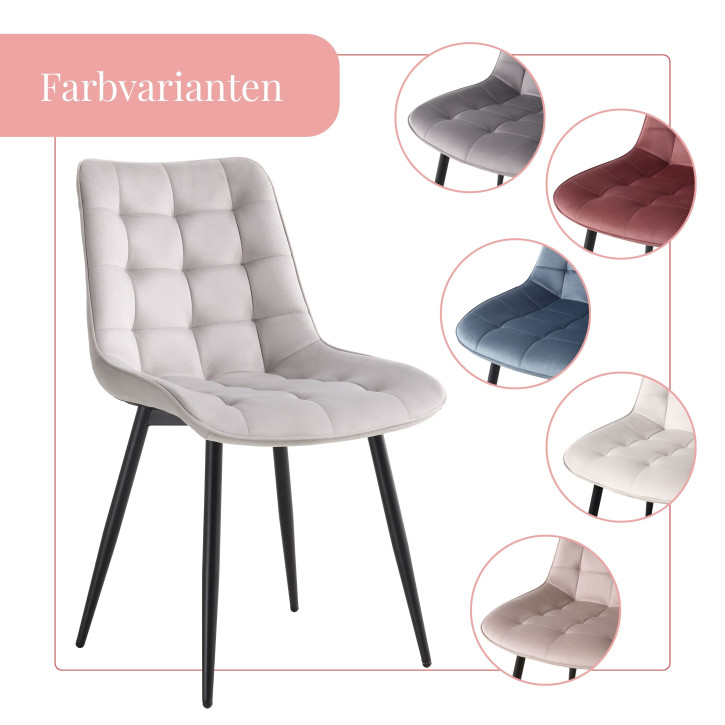 BHS LIVING Esszimmerstuhl, Küchenstuhl, Stuhl für den Wartebereich SERENA Polstersessel mit Samtstoff hellgrau 55x53x88 cm